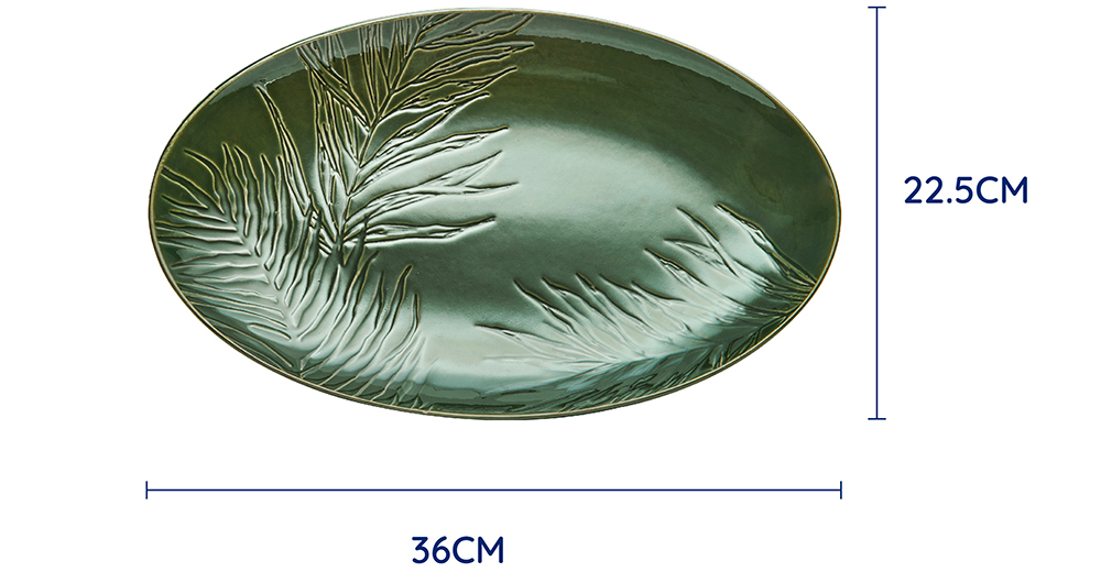 Oválný servírovací talíř Mikasa Jardin 36 × 22,5 cm, zelený detajl